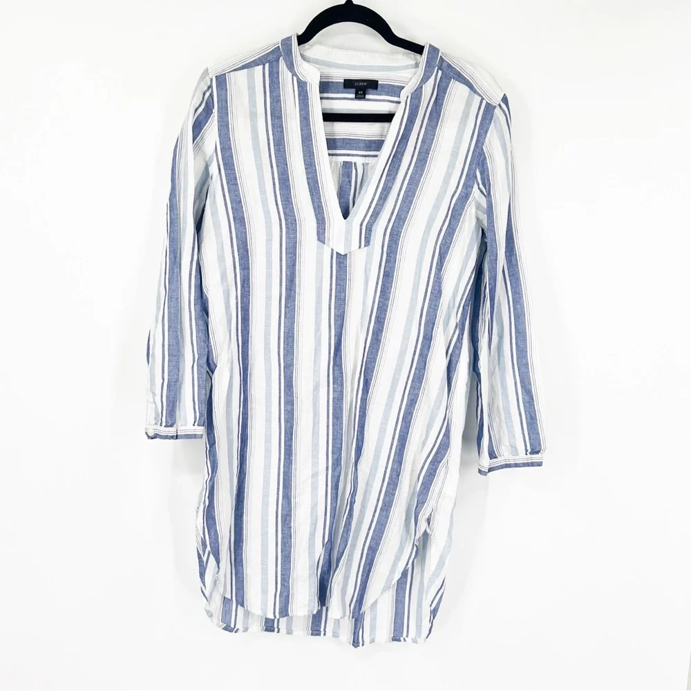 J. Crew Cotton-Linen V-Neck Tunic Top Striped